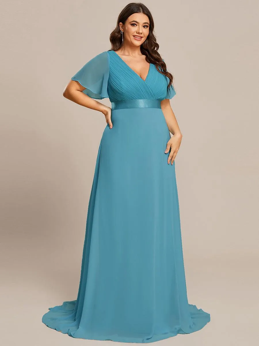 Robe Demoiselle d'Honneur Grande Taille Empire avec Manches Flottantes