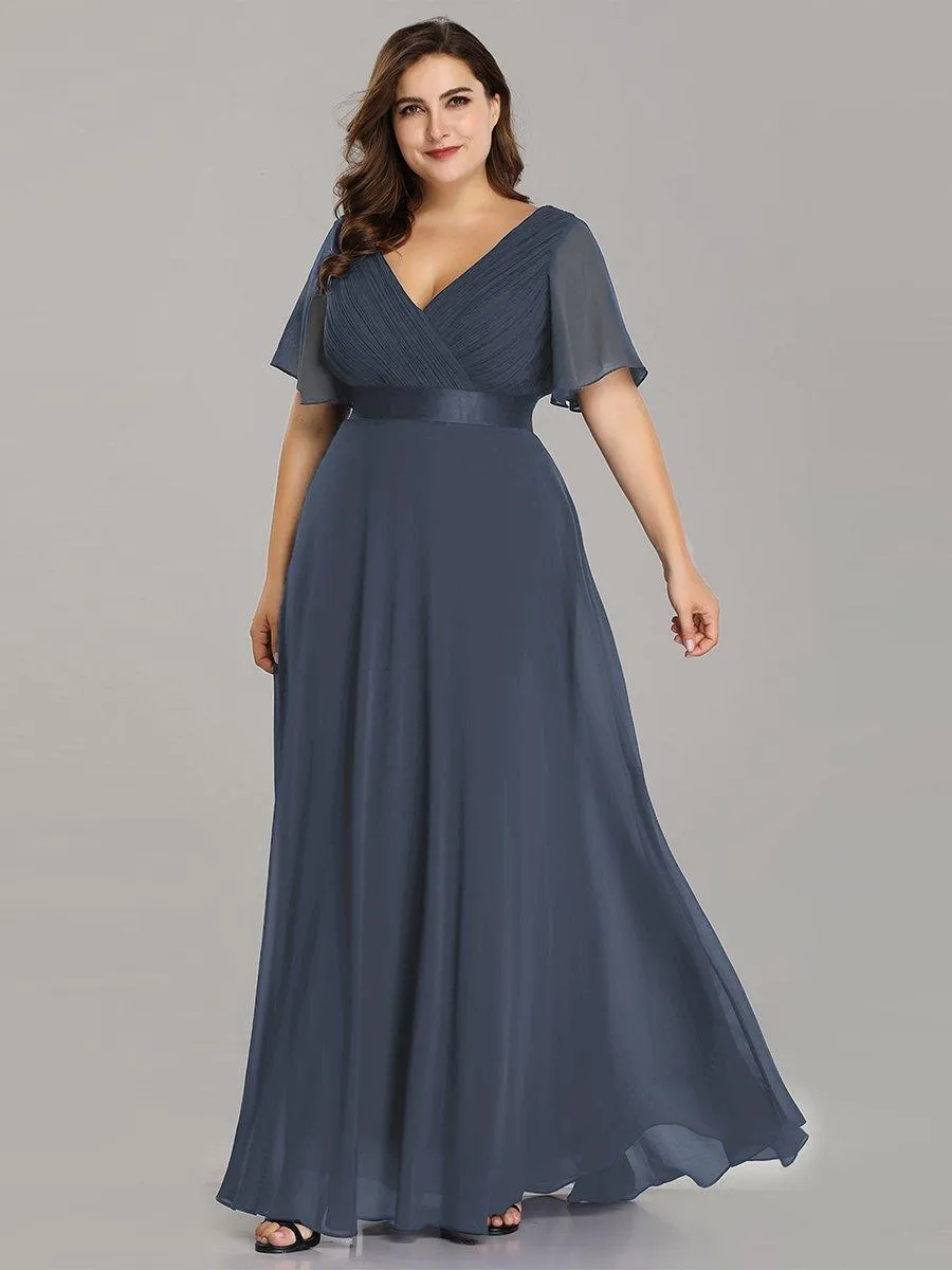 Robe Demoiselle d'Honneur Grande Taille Empire avec Manches Flottantes