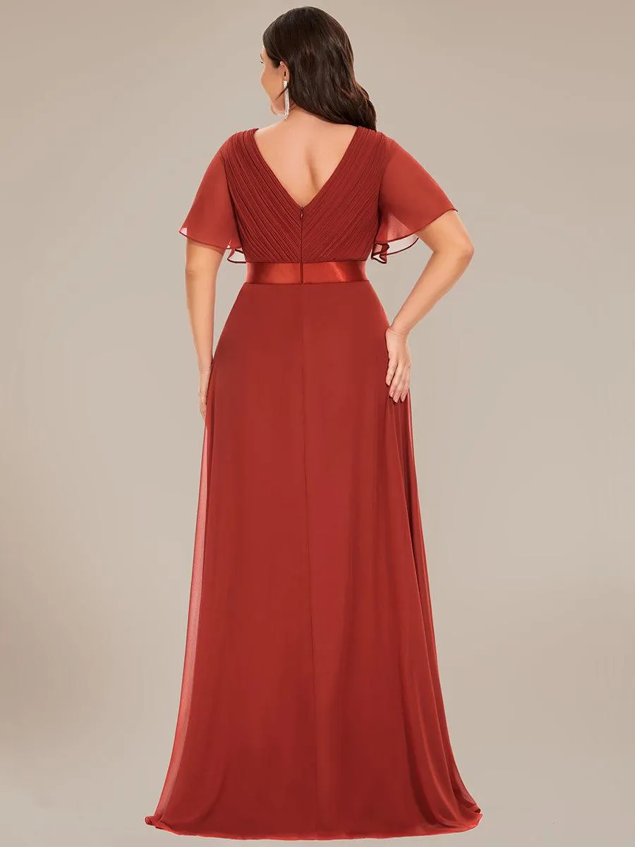 Robe Demoiselle d'Honneur Grande Taille Empire avec Manches Flottantes