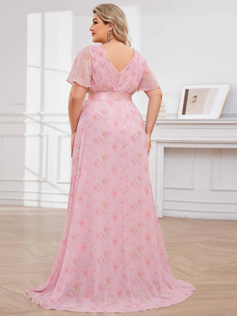 Robe Demoiselle d'Honneur Grande Taille Empire avec Manches Flottantes