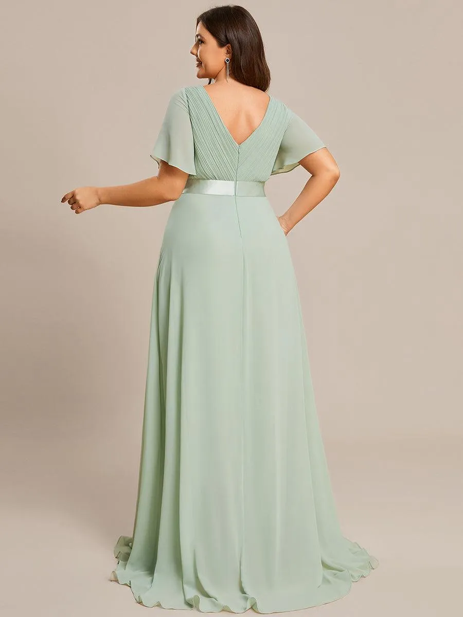 Robe Demoiselle d'Honneur Grande Taille Empire avec Manches Flottantes