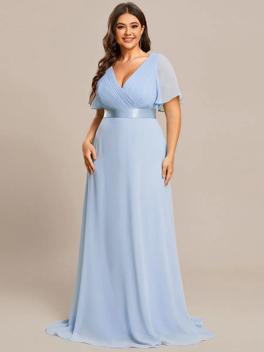 Robe Demoiselle d'Honneur Grande Taille Empire avec Manches Flottantes