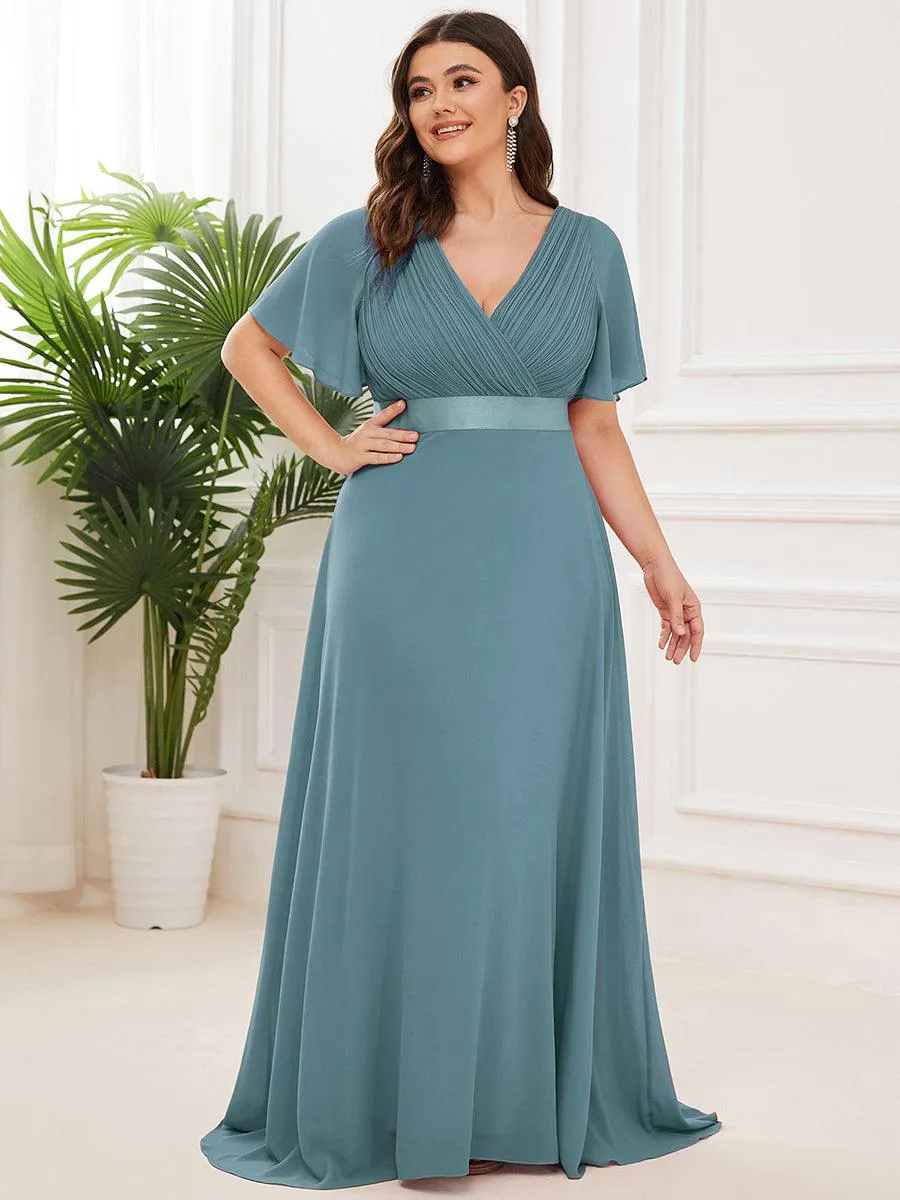 Robe Demoiselle d'Honneur Grande Taille Empire avec Manches Flottantes