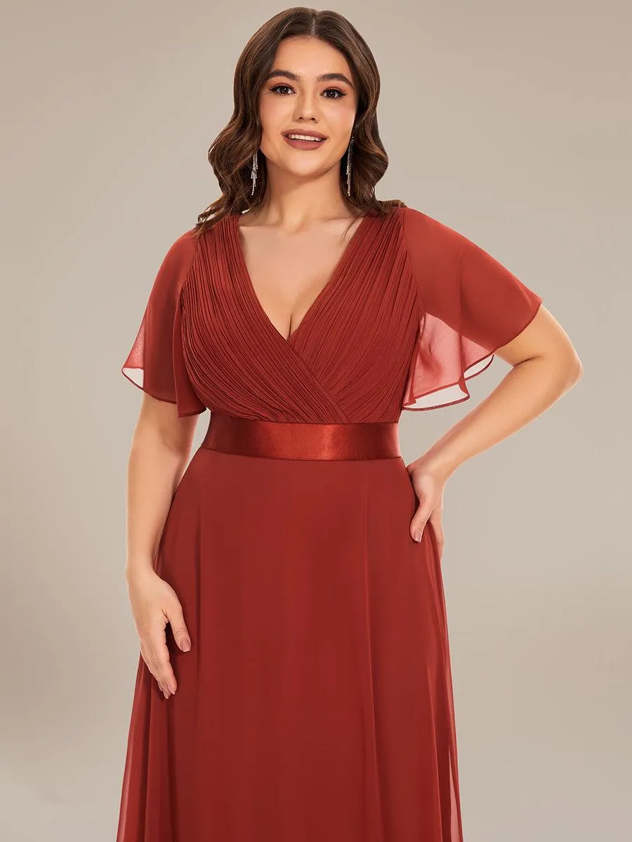 Robe Demoiselle d'Honneur Grande Taille Empire avec Manches Flottantes