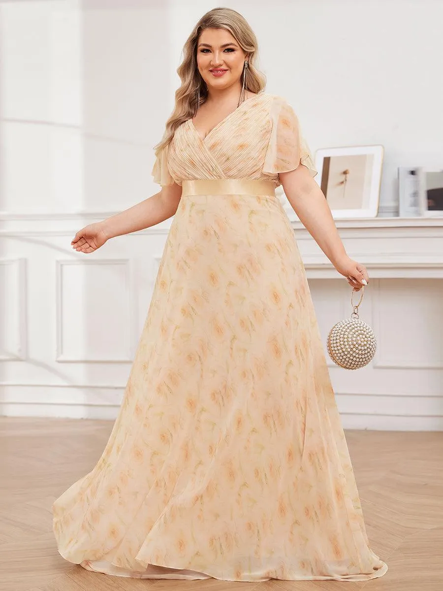 Robe Demoiselle d'Honneur Grande Taille Empire avec Manches Flottantes