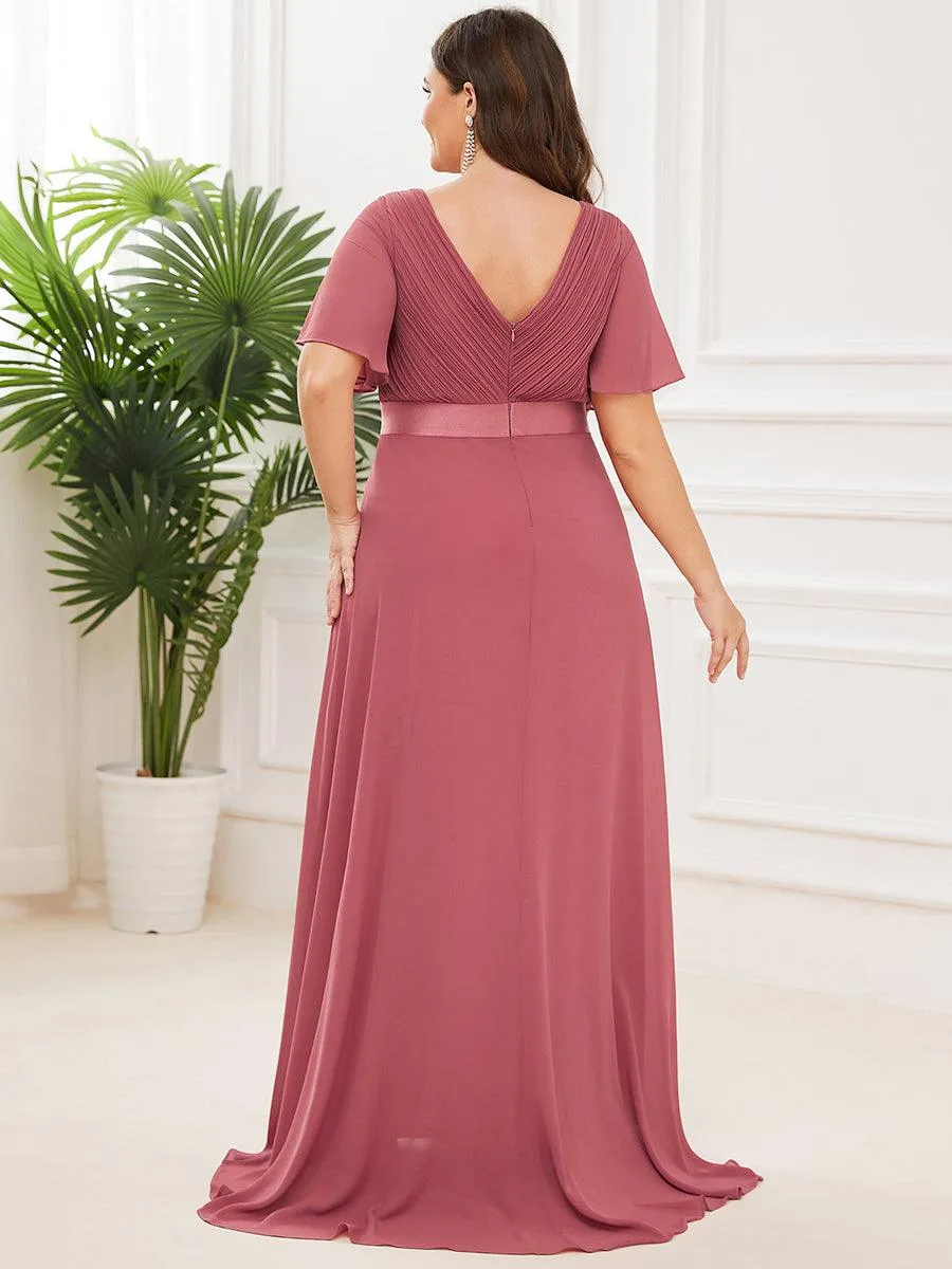 Robe Demoiselle d'Honneur Grande Taille Empire avec Manches Flottantes