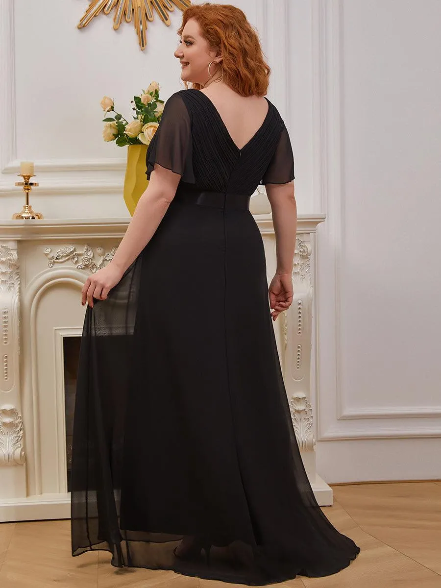Robe Demoiselle d'Honneur Grande Taille Empire avec Manches Flottantes
