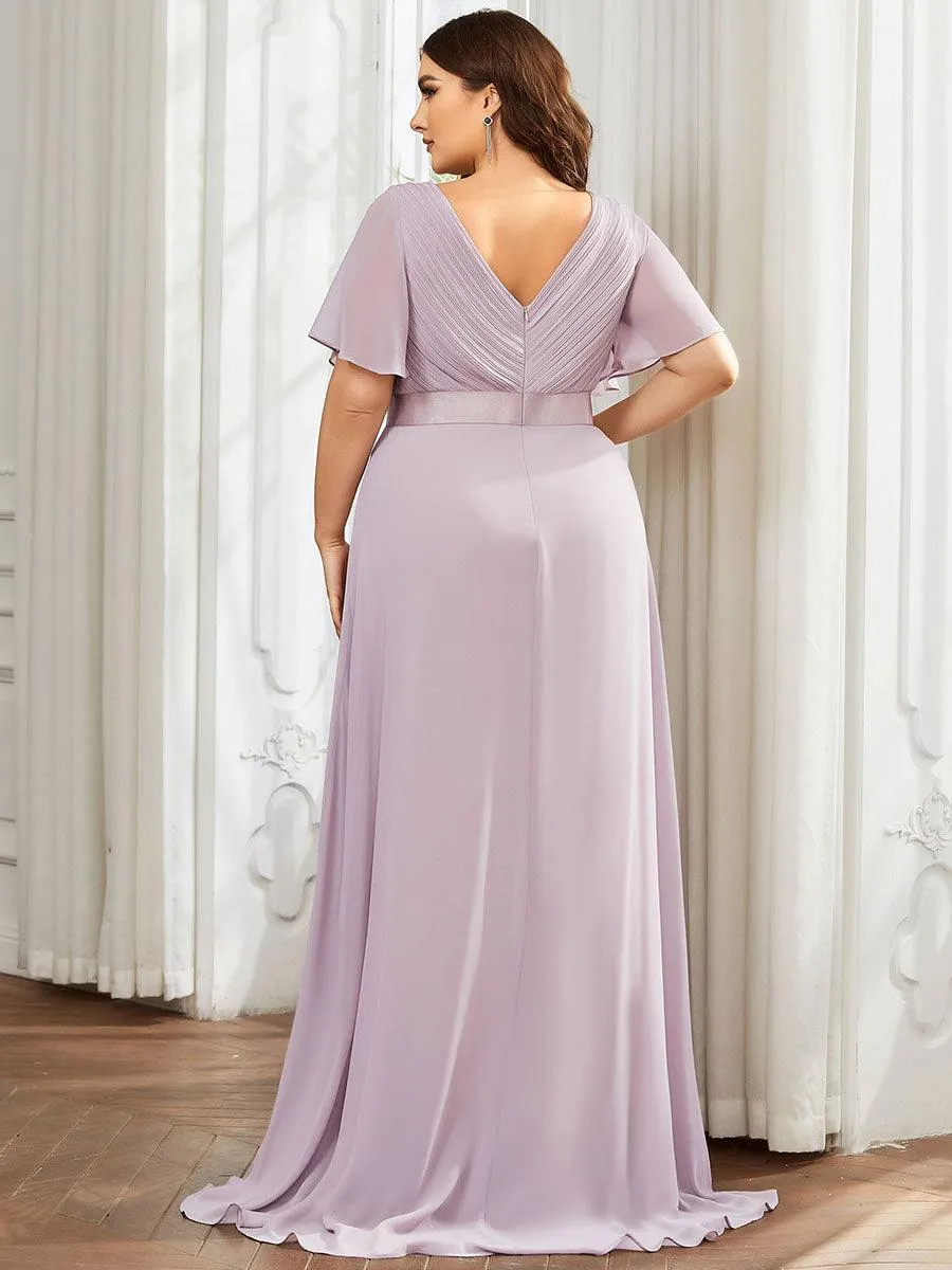 Robe Demoiselle d'Honneur Grande Taille Empire avec Manches Flottantes