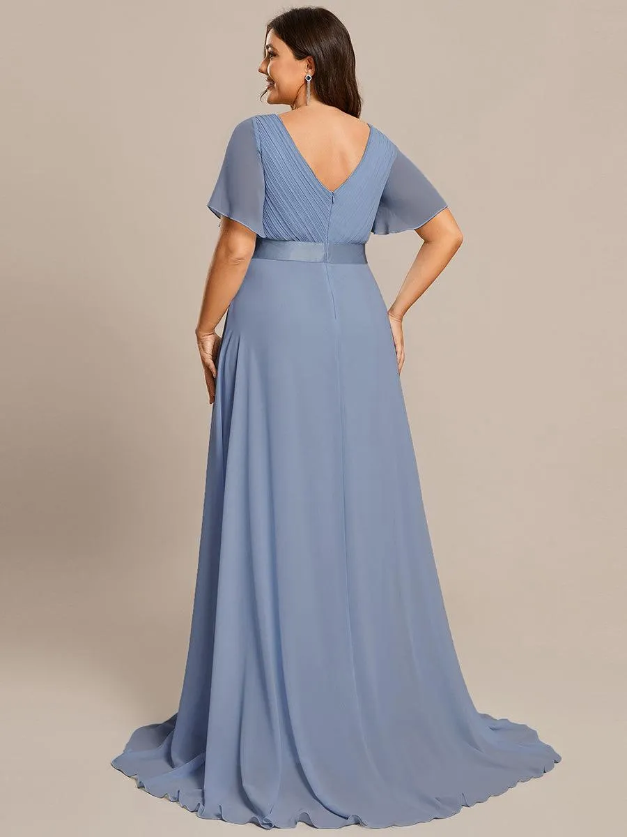 Robe Demoiselle d'Honneur Grande Taille Empire avec Manches Flottantes
