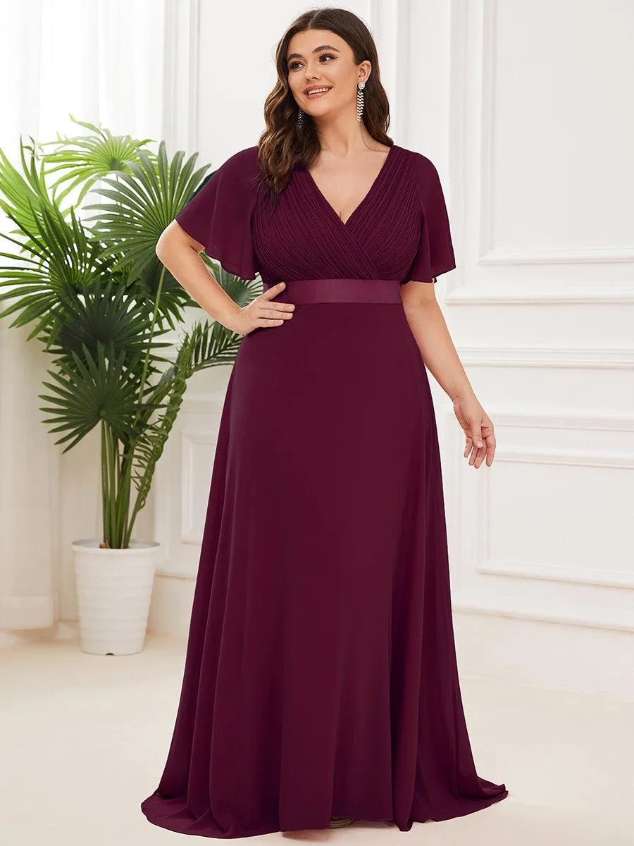 Robe Demoiselle d'Honneur Grande Taille Empire avec Manches Flottantes