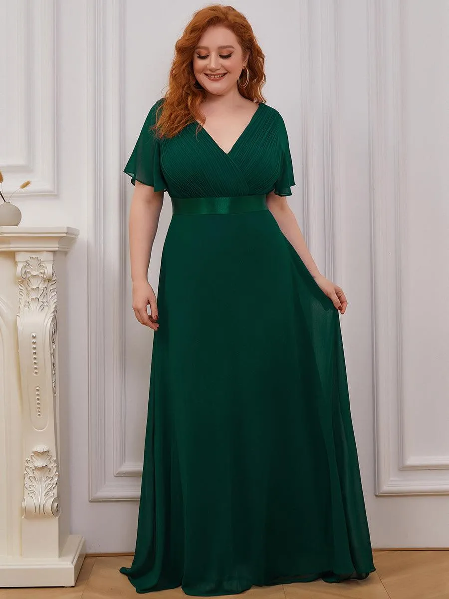 Robe Demoiselle d'Honneur Grande Taille Empire avec Manches Flottantes