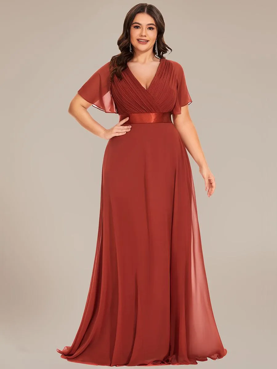 Robe Demoiselle d'Honneur Grande Taille Empire avec Manches Flottantes