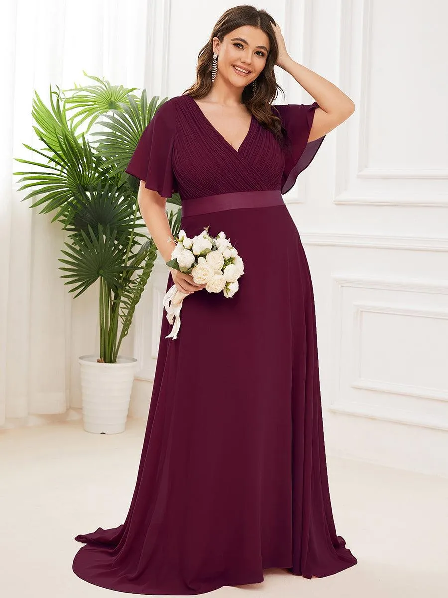 Robe Demoiselle d'Honneur Grande Taille Empire avec Manches Flottantes