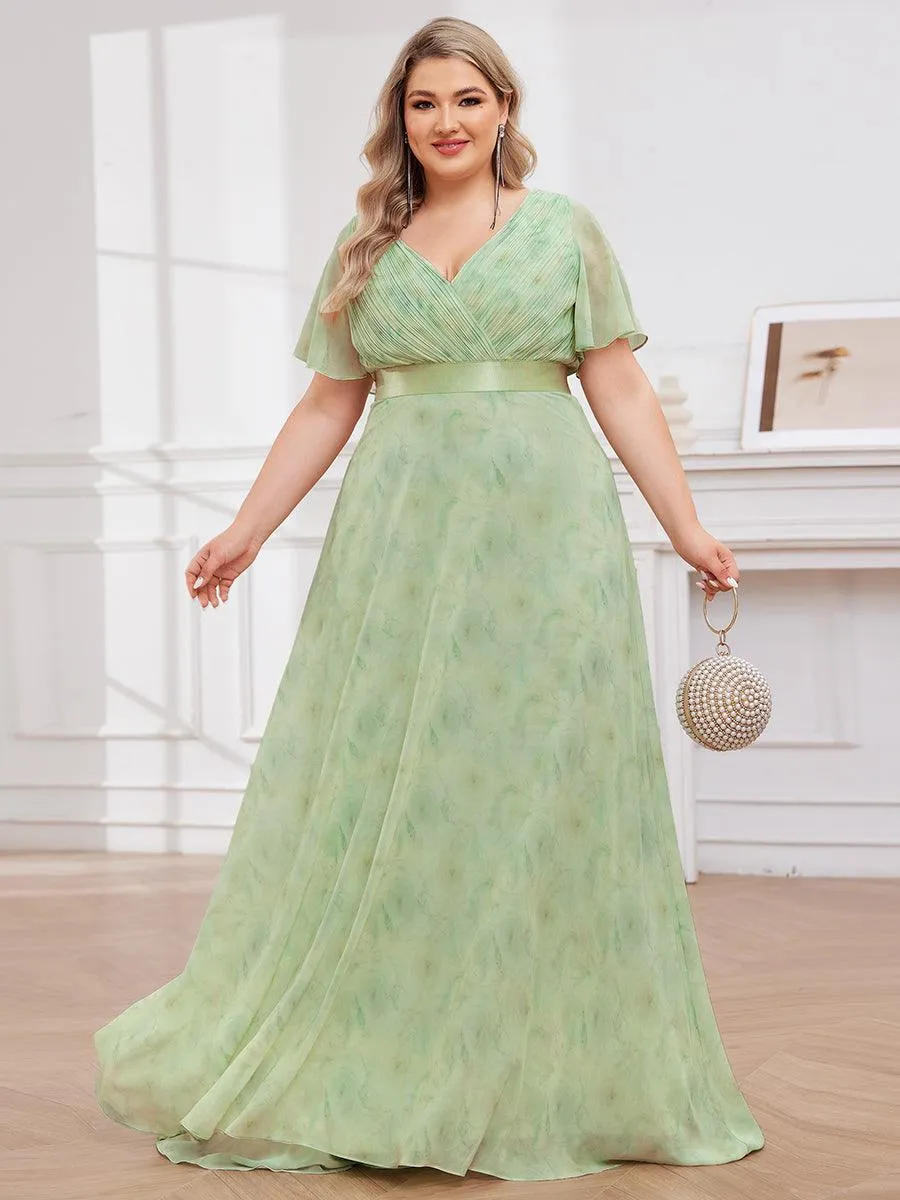 Robe Demoiselle d'Honneur Grande Taille Empire avec Manches Flottantes