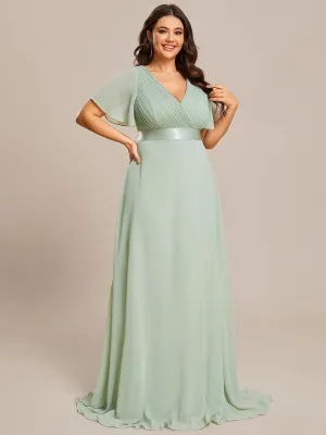 Robe Demoiselle d'Honneur Grande Taille Empire avec Manches Flottantes