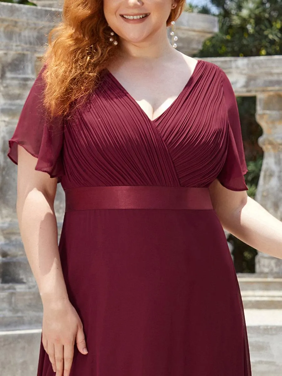 Robe Demoiselle d'Honneur Grande Taille Empire avec Manches Flottantes