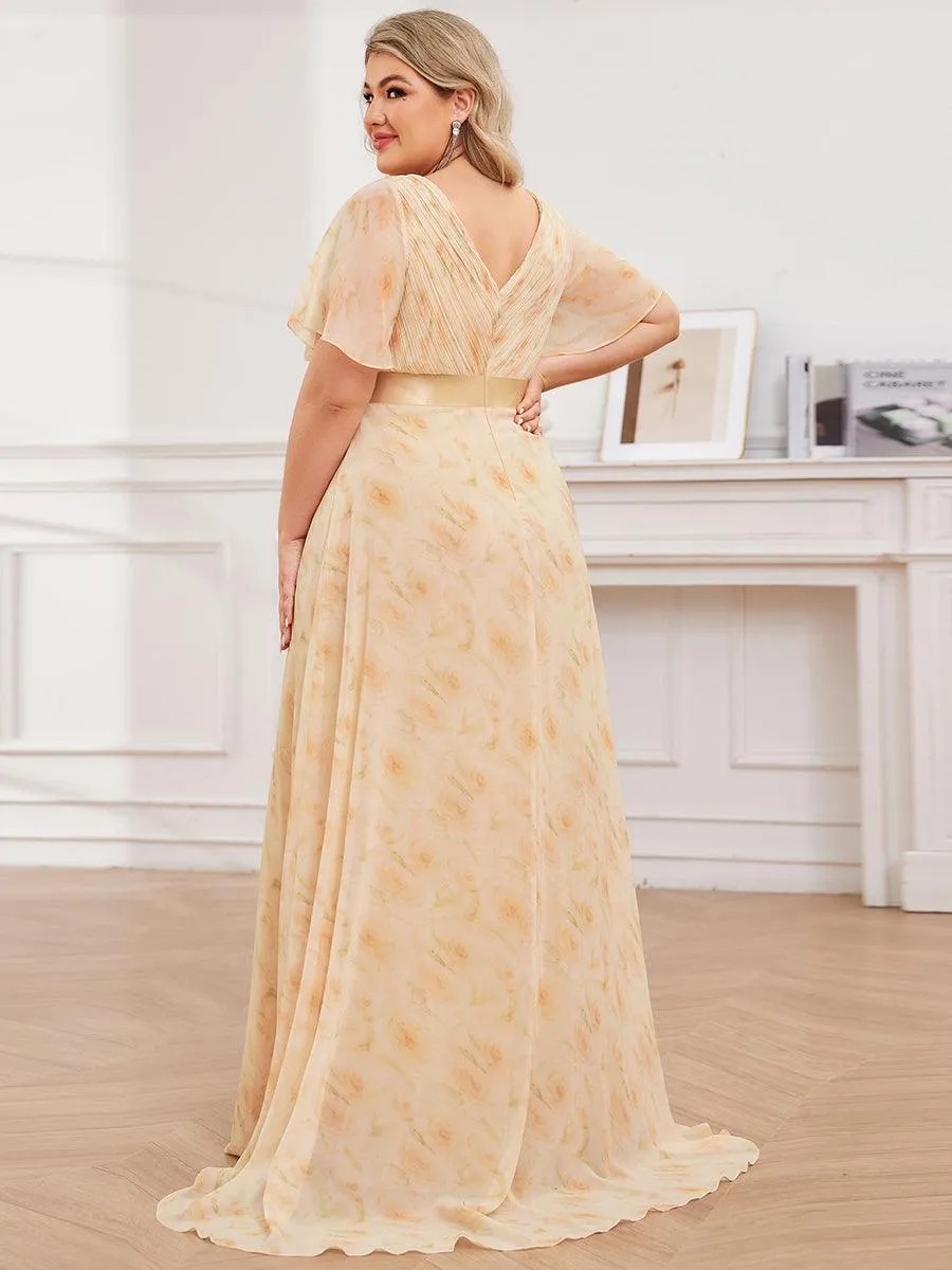 Robe Demoiselle d'Honneur Grande Taille Empire avec Manches Flottantes