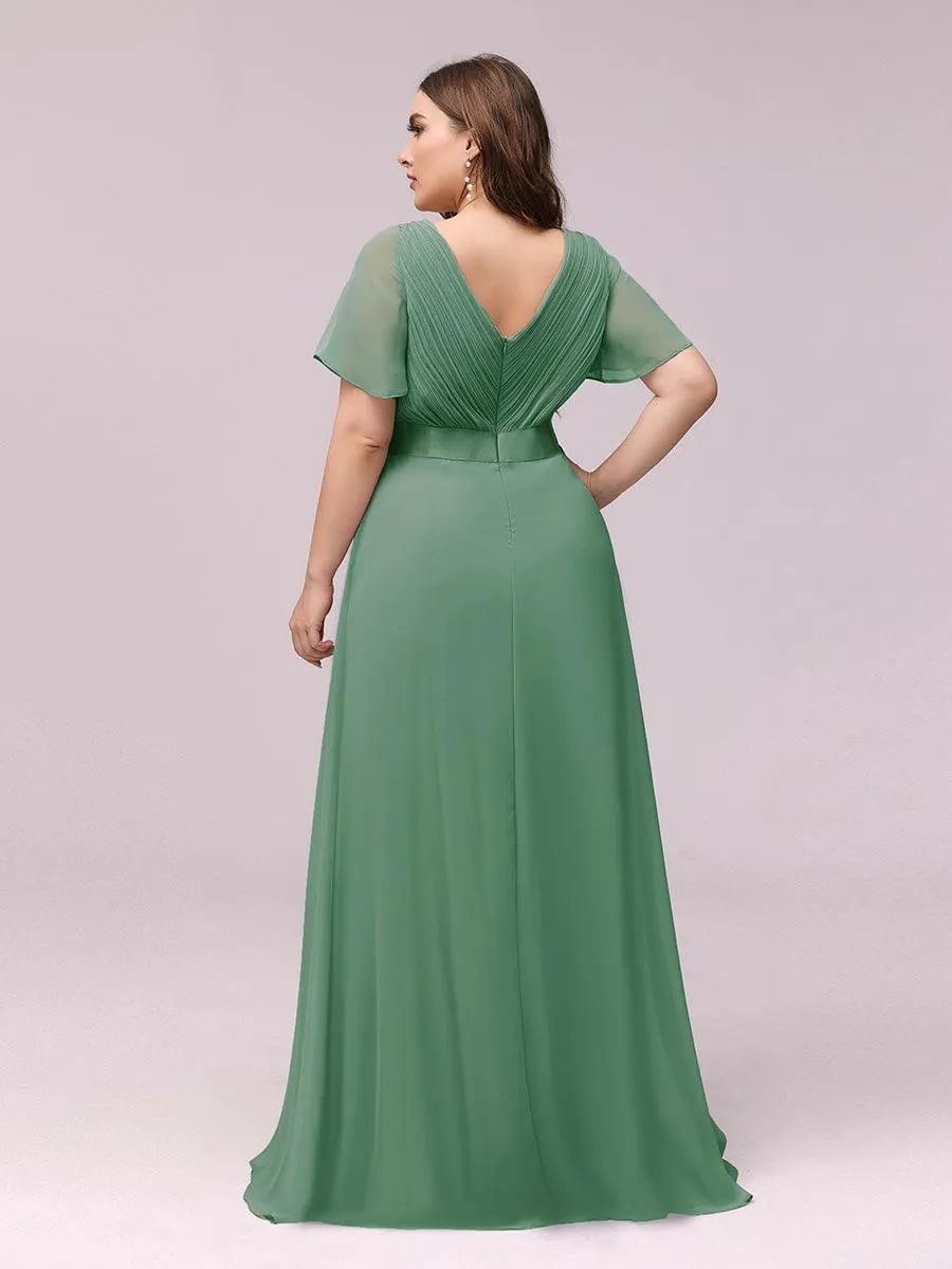 Robe Demoiselle d'Honneur Grande Taille Empire avec Manches Flottantes