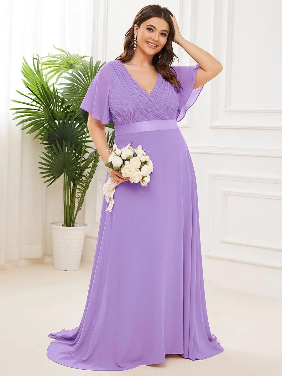 Robe Demoiselle d'Honneur Grande Taille Empire avec Manches Flottantes