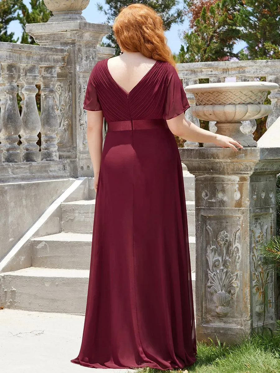 Robe Demoiselle d'Honneur Grande Taille Empire avec Manches Flottantes
