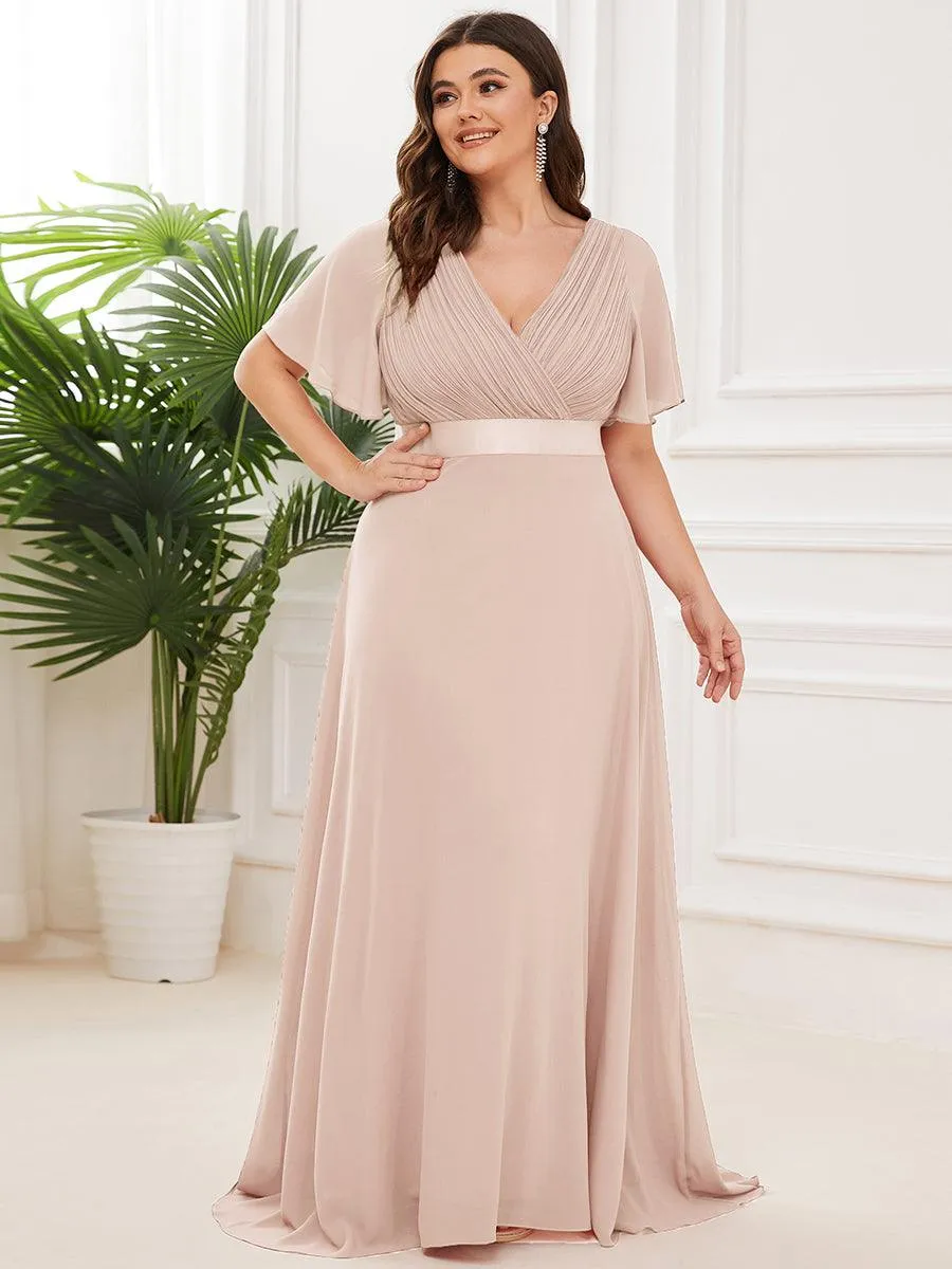 Robe Demoiselle d'Honneur Grande Taille Empire avec Manches Flottantes