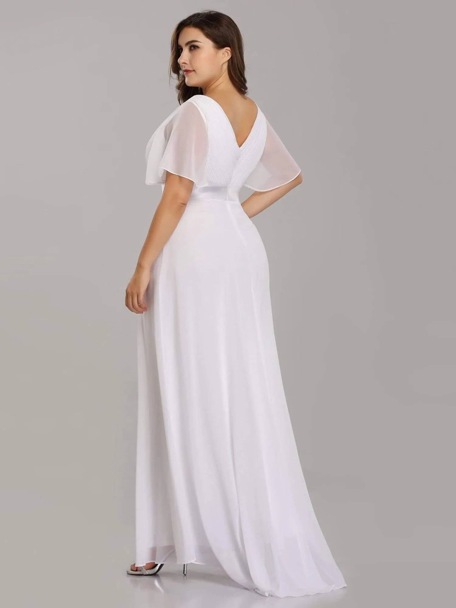 Robe Demoiselle d'Honneur Grande Taille Empire avec Manches Flottantes