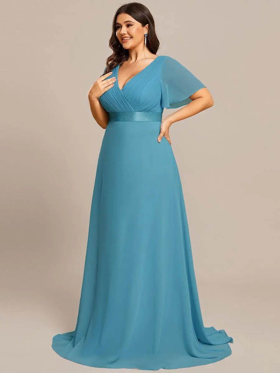 Robe Demoiselle d'Honneur Grande Taille Empire avec Manches Flottantes