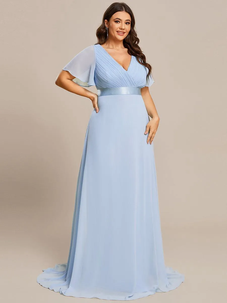 Robe Demoiselle d'Honneur Grande Taille Empire avec Manches Flottantes