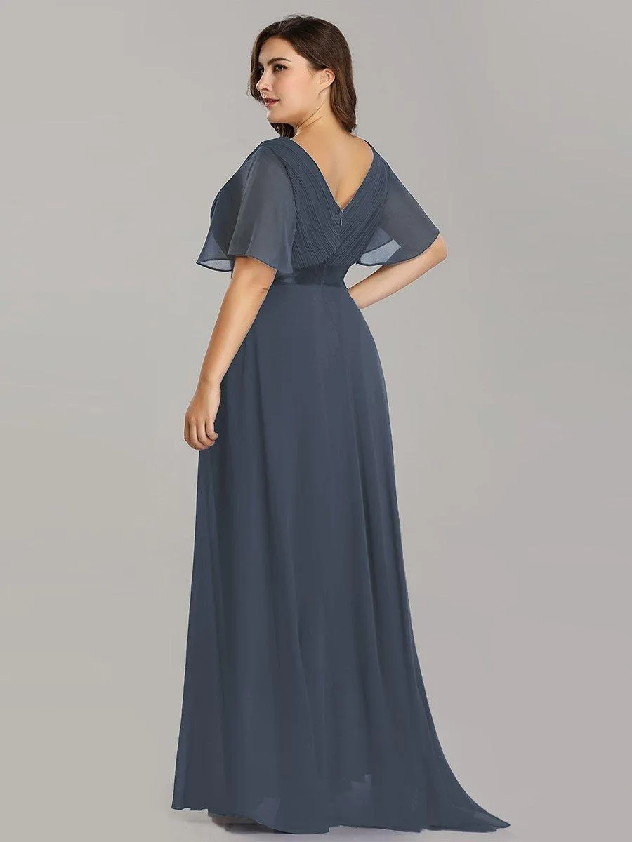 Robe Demoiselle d'Honneur Grande Taille Empire avec Manches Flottantes