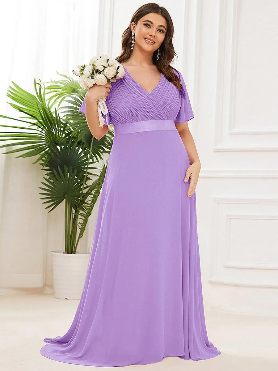 Robe Demoiselle d'Honneur Grande Taille Empire avec Manches Flottantes