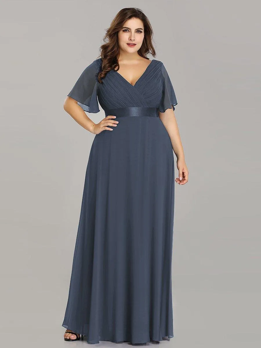 Robe Demoiselle d'Honneur Grande Taille Empire avec Manches Flottantes