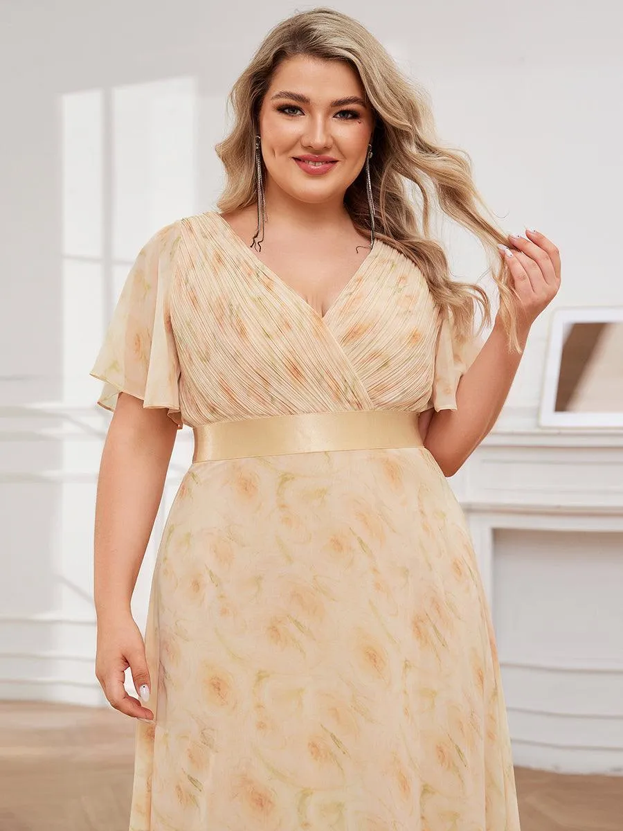 Robe Demoiselle d'Honneur Grande Taille Empire avec Manches Flottantes