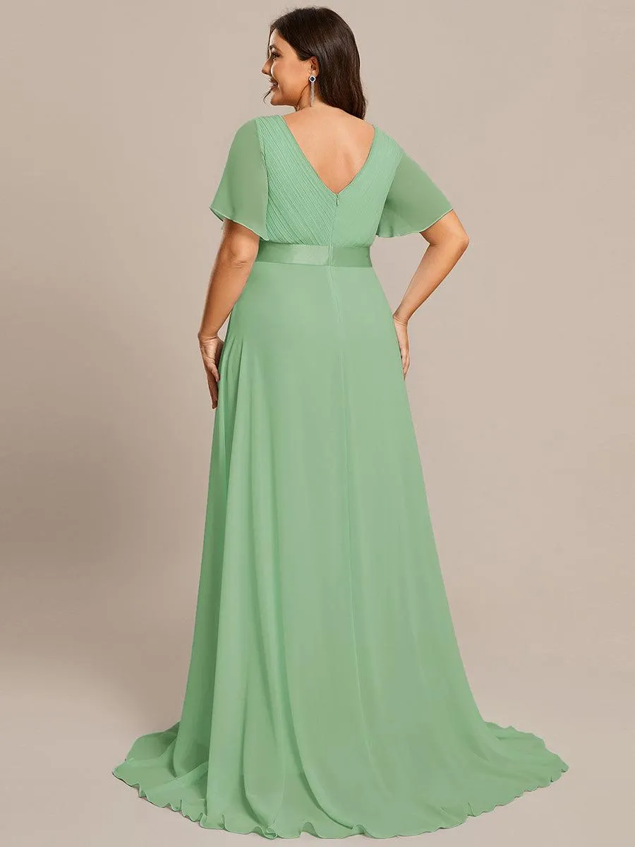 Robe Demoiselle d'Honneur Grande Taille Empire avec Manches Flottantes