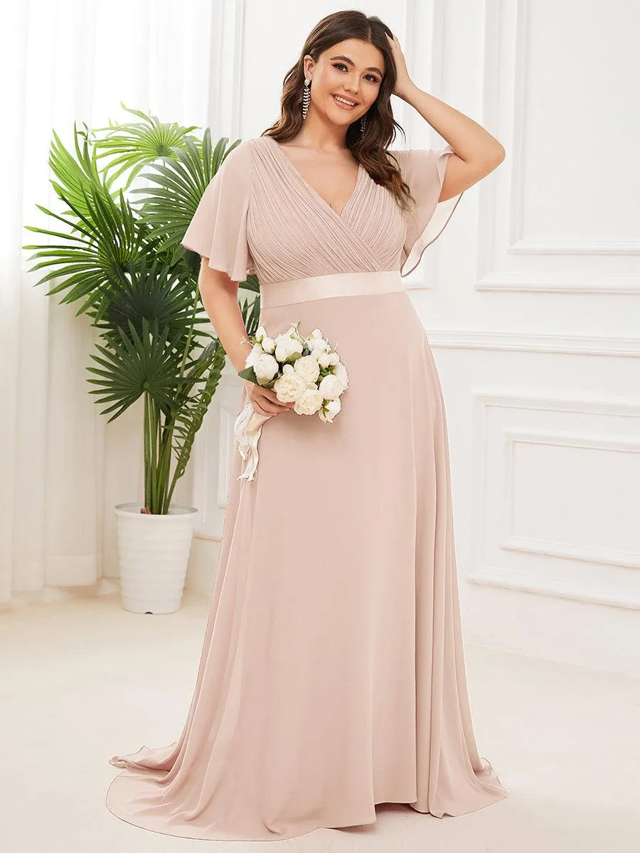 Robe Demoiselle d'Honneur Grande Taille Empire avec Manches Flottantes
