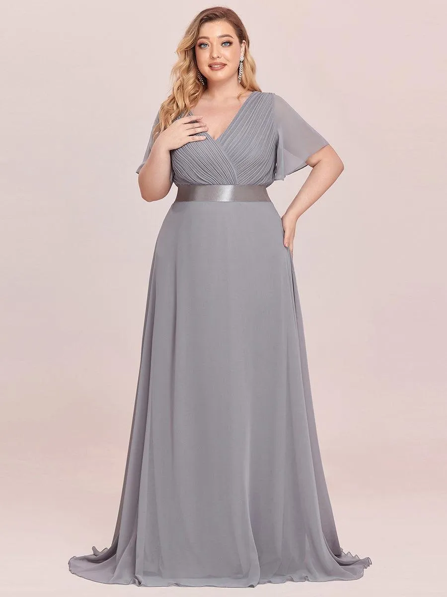 Robe Demoiselle d'Honneur Grande Taille Empire avec Manches Flottantes