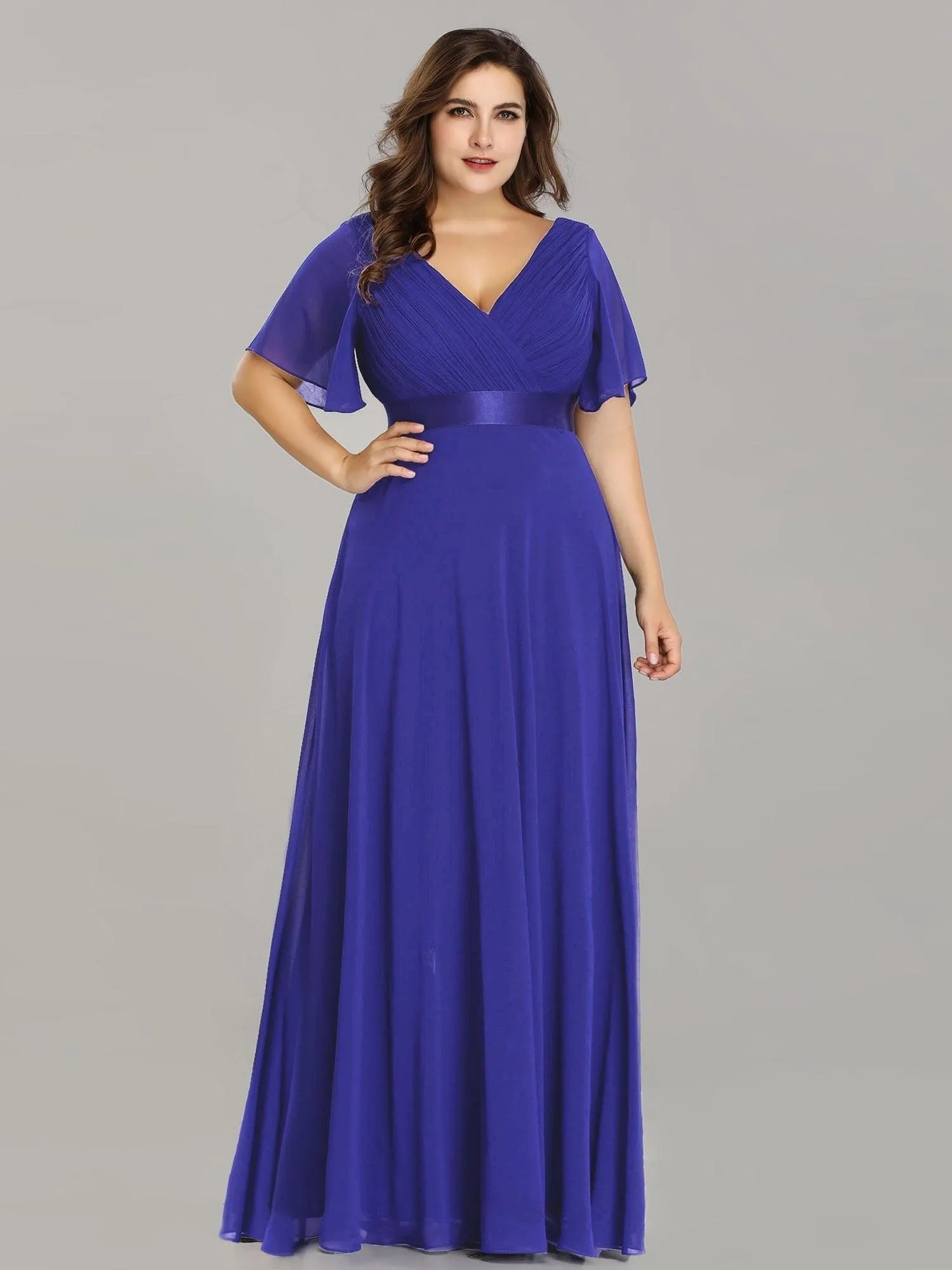 Robe Demoiselle d'Honneur Grande Taille Empire avec Manches Flottantes