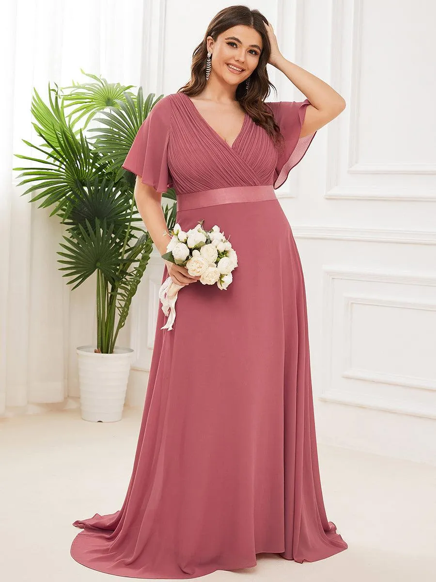 Robe Demoiselle d'Honneur Grande Taille Empire avec Manches Flottantes