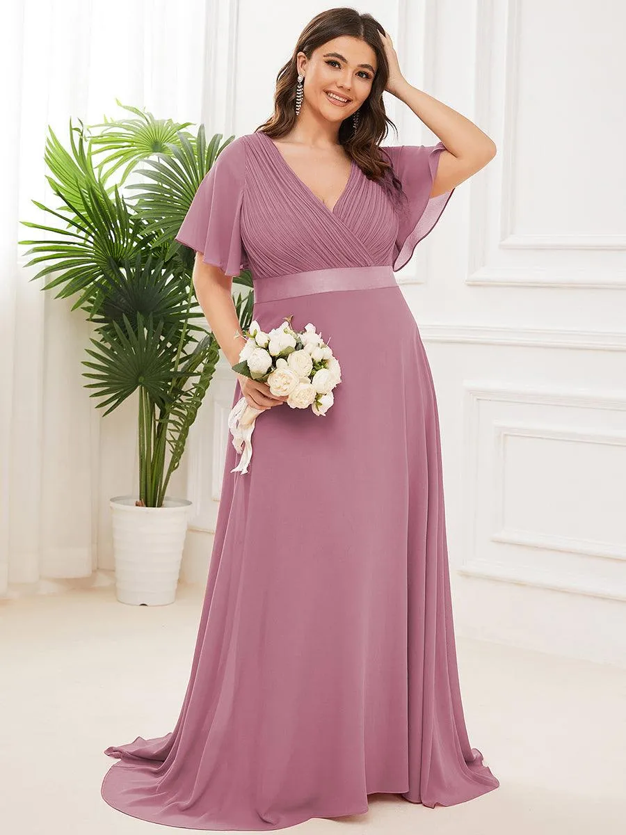 Robe Demoiselle d'Honneur Grande Taille Empire avec Manches Flottantes
