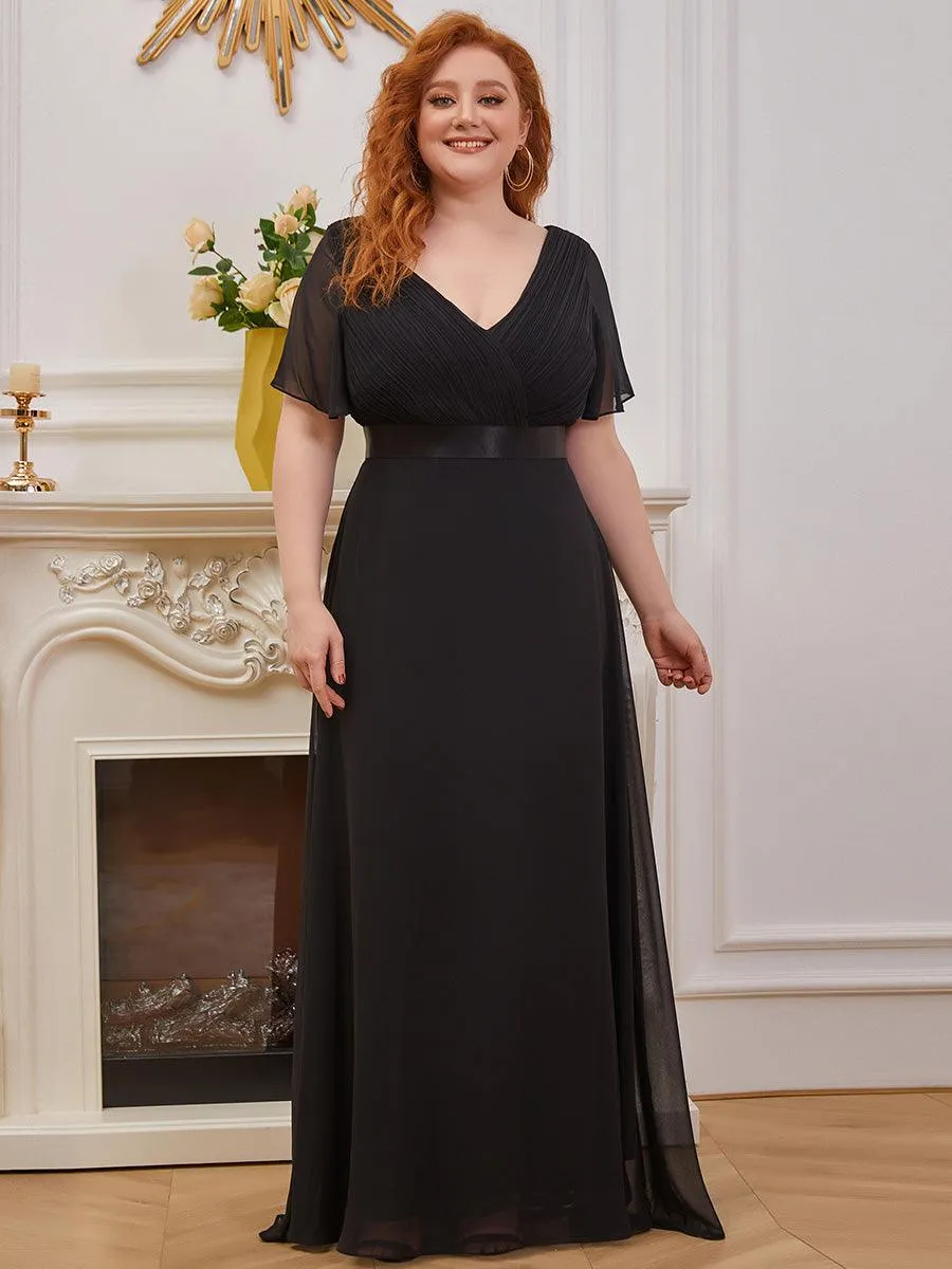 Robe Demoiselle d'Honneur Grande Taille Empire avec Manches Flottantes