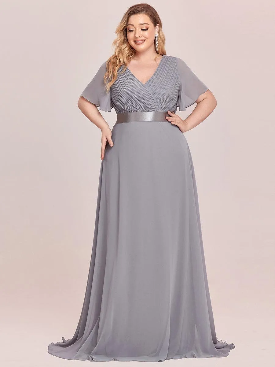 Robe Demoiselle d'Honneur Grande Taille Empire avec Manches Flottantes