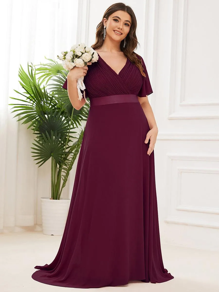 Robe Demoiselle d'Honneur Grande Taille Empire avec Manches Flottantes