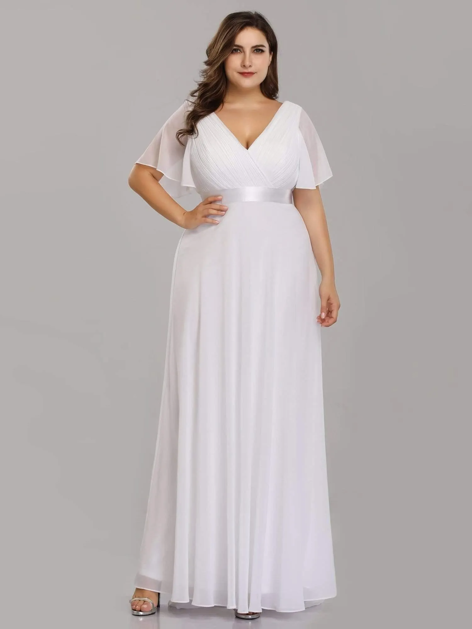 Robe Demoiselle d'Honneur Grande Taille Empire avec Manches Flottantes