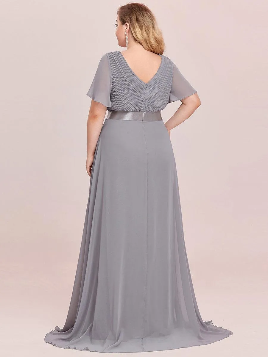 Robe Demoiselle d'Honneur Grande Taille Empire avec Manches Flottantes