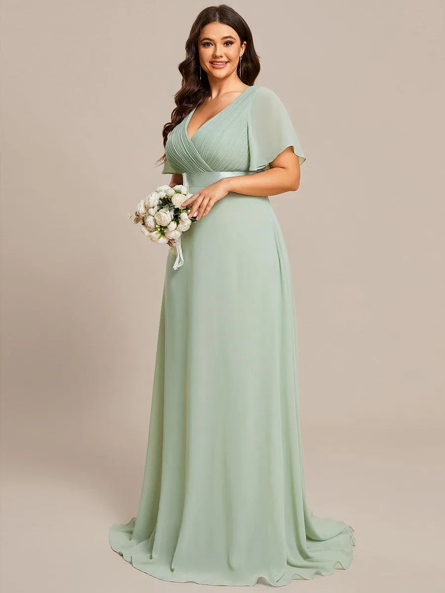 Robe Demoiselle d'Honneur Grande Taille Empire avec Manches Flottantes