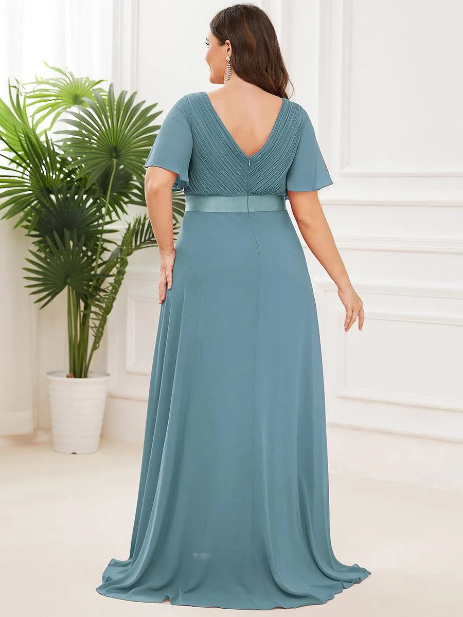 Robe Demoiselle d'Honneur Grande Taille Empire avec Manches Flottantes