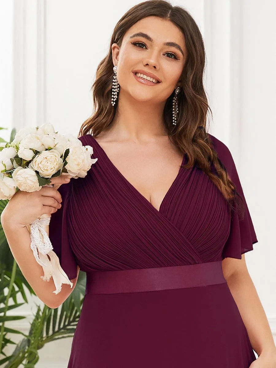Robe Demoiselle d'Honneur Grande Taille Empire avec Manches Flottantes