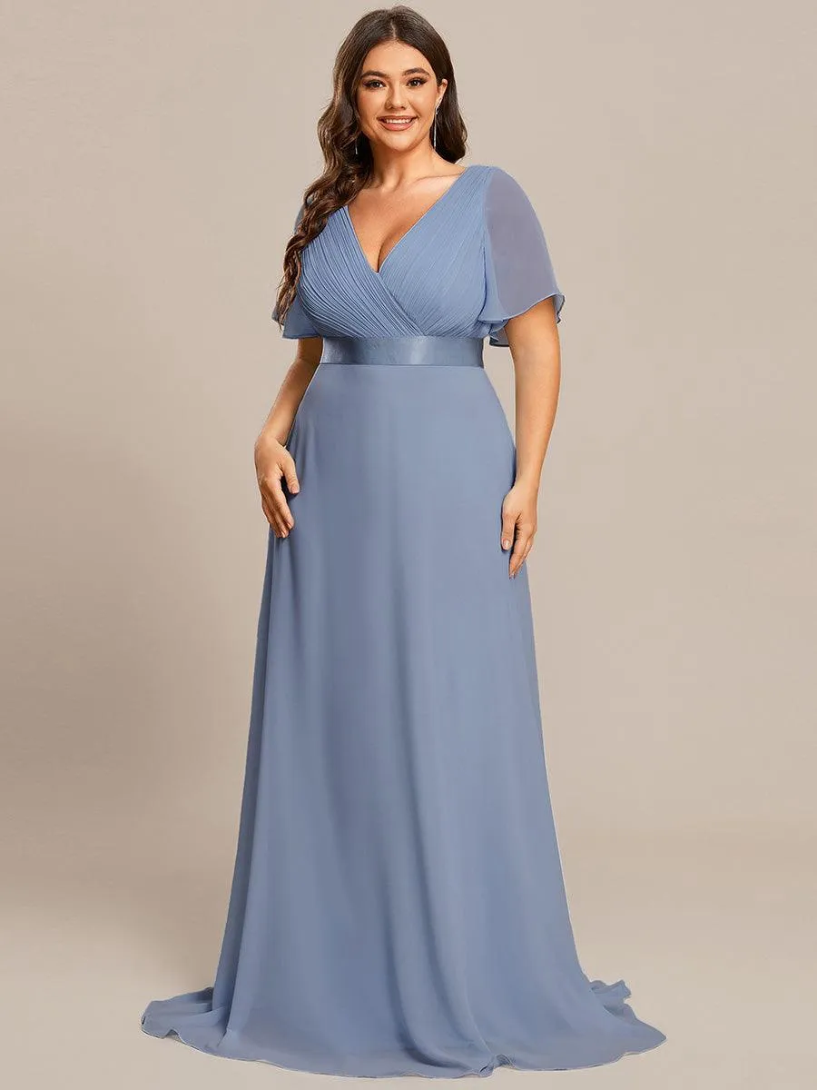 Robe Demoiselle d'Honneur Grande Taille Empire avec Manches Flottantes