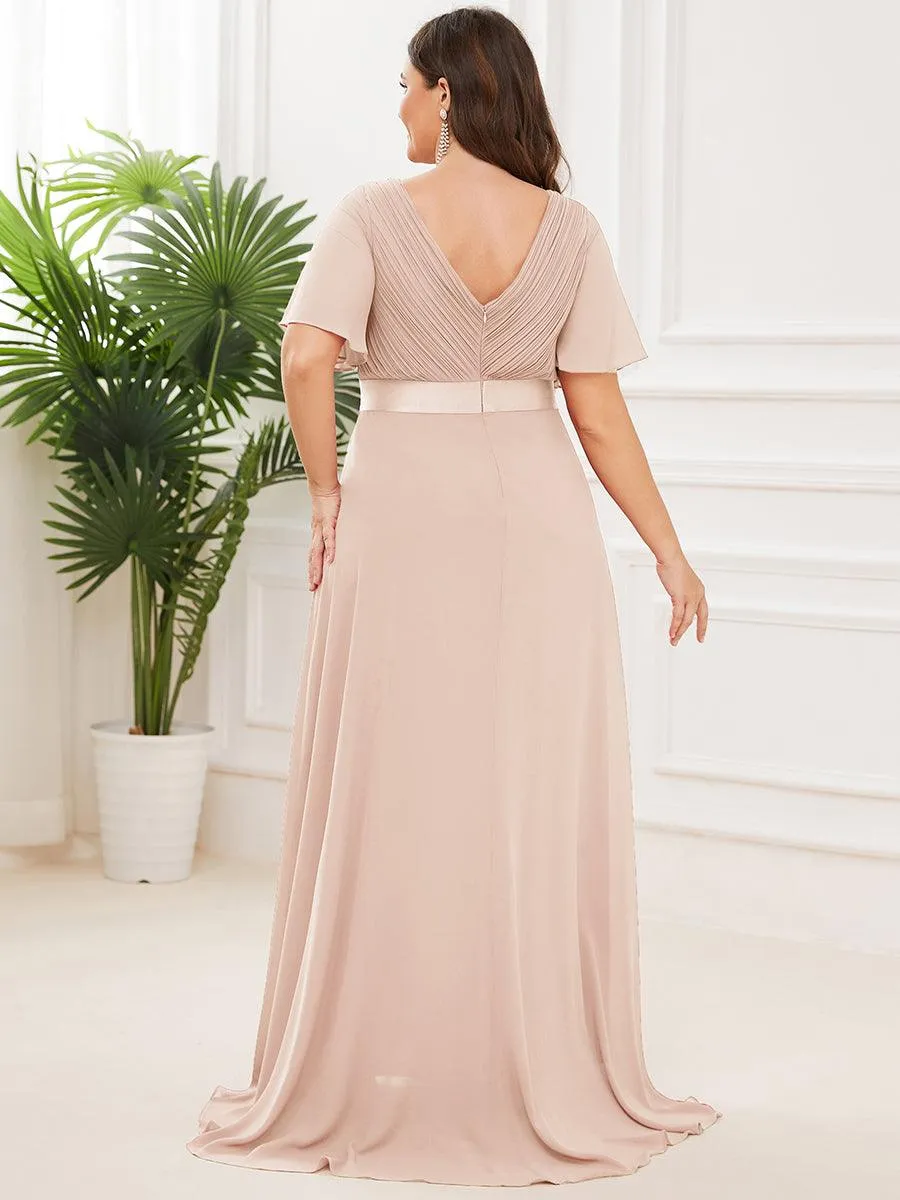 Robe Demoiselle d'Honneur Grande Taille Empire avec Manches Flottantes
