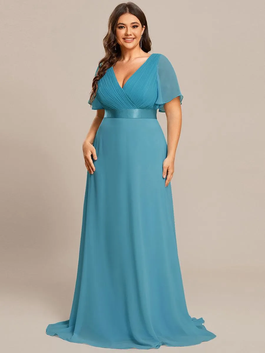 Robe Demoiselle d'Honneur Grande Taille Empire avec Manches Flottantes