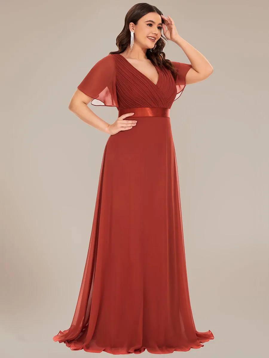 Robe Demoiselle d'Honneur Grande Taille Empire avec Manches Flottantes